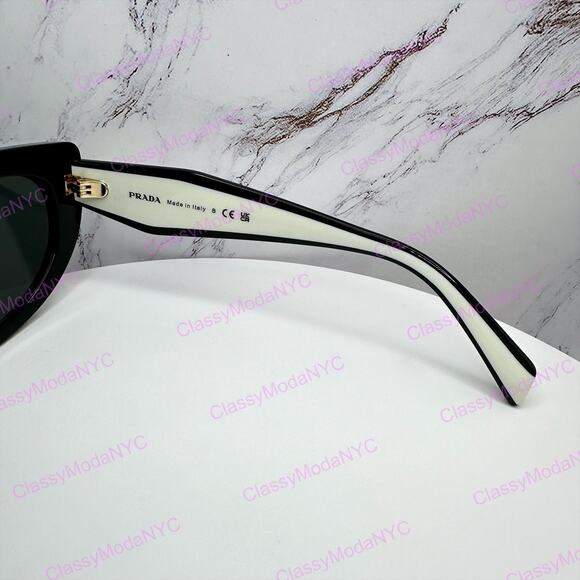 New PRADA Sunglasses Black White Talc Gold Symbole Oval Cat Eye Womens main image 16